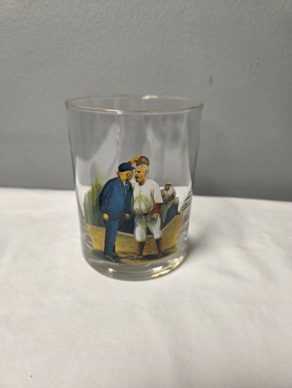 Vintage Drinking glass or tumbler baseball scene painted